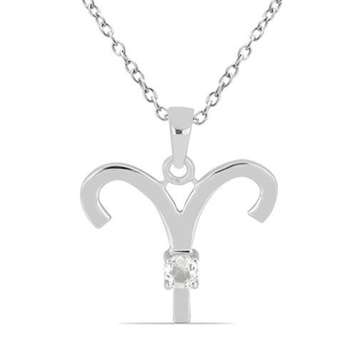 BUY STERLING SILVER WHITE TOPAZ GEMSTONE ARIES  PENDANT